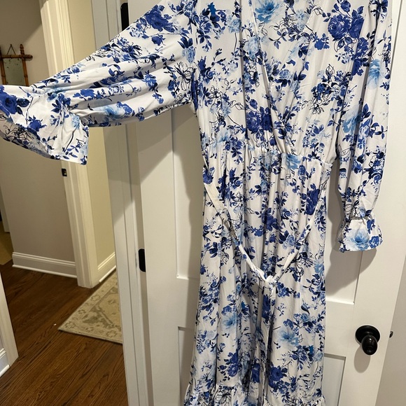 Floral Blue and White Wrap Dress - Picture 2 of 5